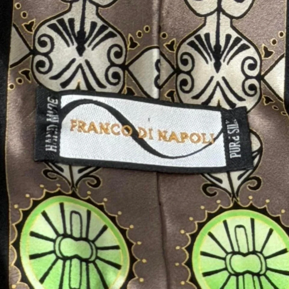 Vintage 80s/90s Franco Di Napoli Geometric Art Deco Silk Tie & Pocket Square Set
